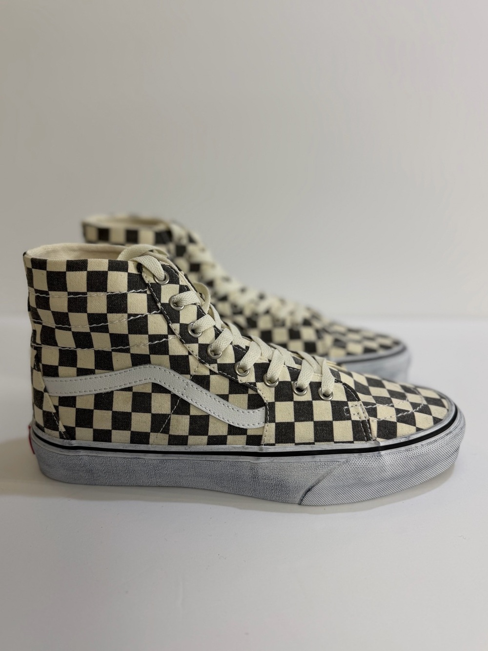Vans Sk8-Hi Tapered Washed Checkerboard Asphalt White Sneakers Men 9.5 Wmn 11